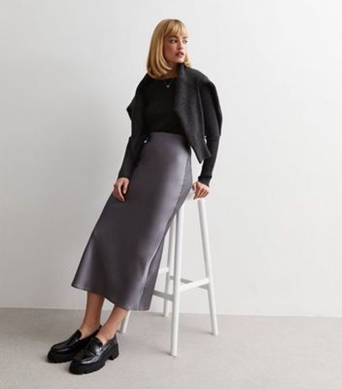 Dark Grey Satin Midaxi Skirt...