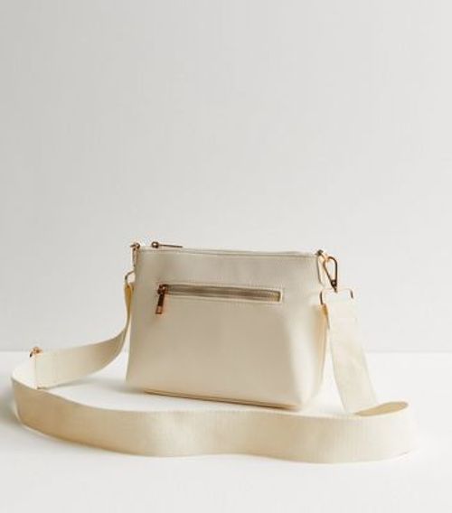 White Leather-Look Logo Webbed Cross Body Bag