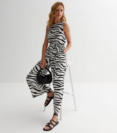 White Zebra Print Linen-Look...