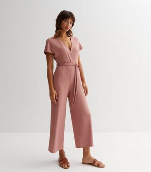 Pink Ribbed Wrap Jumpsuit New...