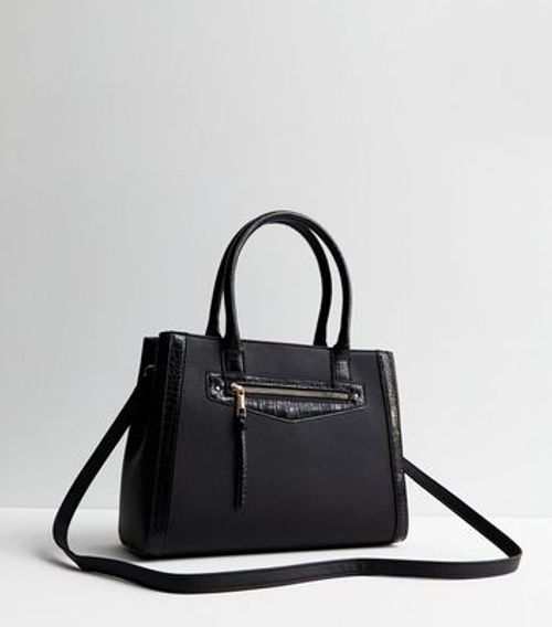 Black Suedette Panel Tote Bag