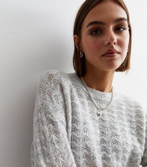 Pale Grey Stitch Knit Crew...