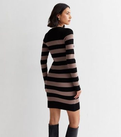 Brown Stripe Ribbed Knit Long...