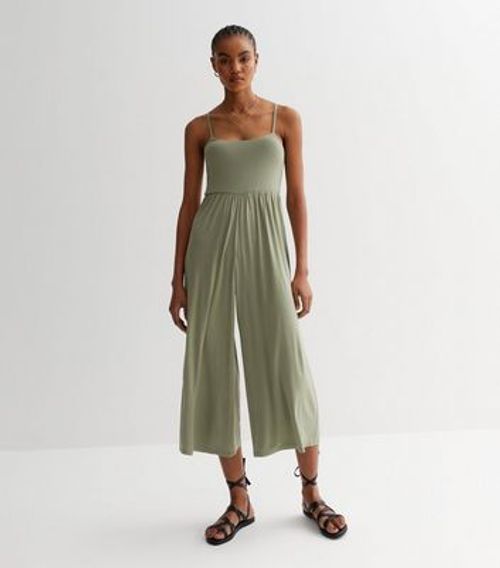 Khaki Jersey Strappy Jumpsuit...