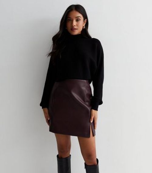 Petite Burgundy Leather-Look...