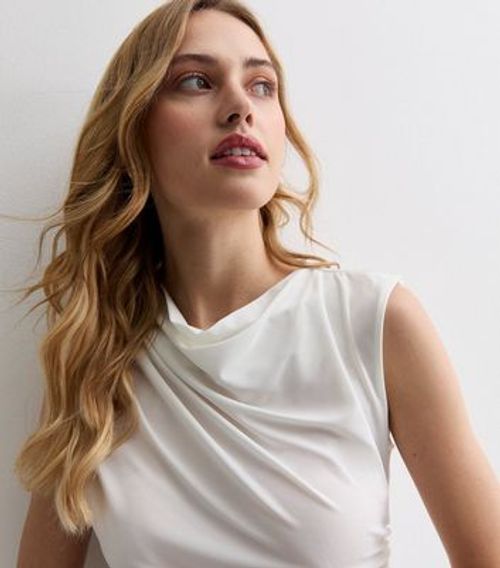 White Sleeveless Ruched Top...