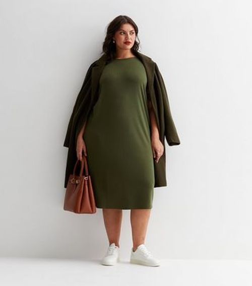 Curves Khaki Ribbed Midi...