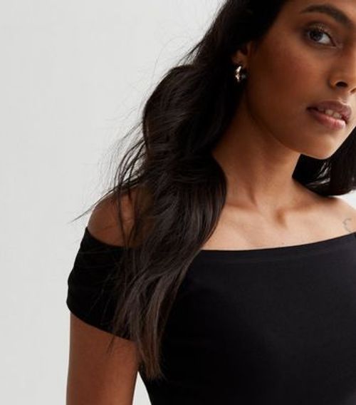 Black Cotton Bardot Crop Top...