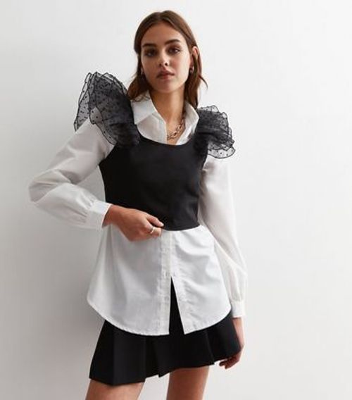 Black Ruffle Sleeve 2-in-1...