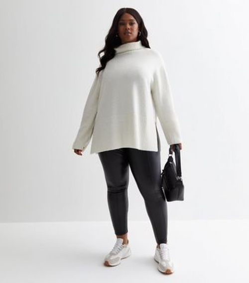 Curves Cream Knit High Neck...