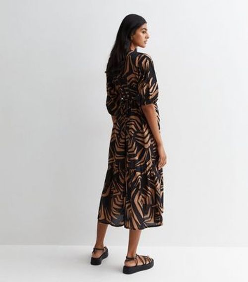 Brown Abstract Print Smock...