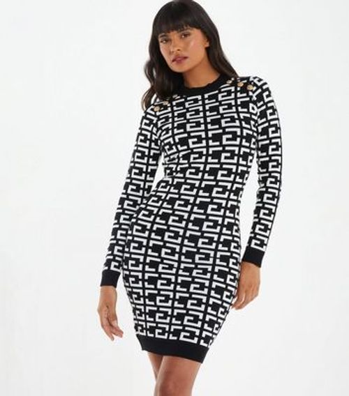 QUIZ Black Geometric Knit...