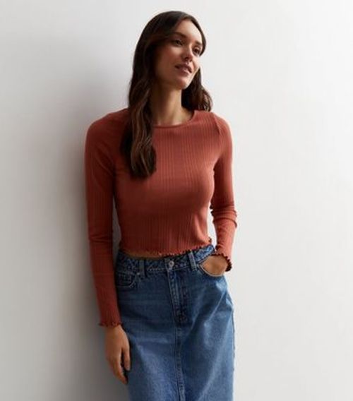 Rust Ribbed Frill Long Sleeve...