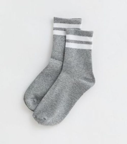 Grey Ribbed Stripe Tube Socks...