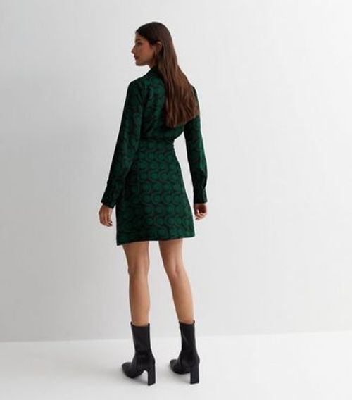 Green Geometric Print Belted...