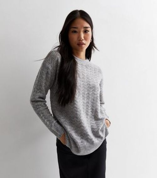 Pale Grey Stitch Knit Crew...