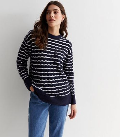 Blue Stripe Stitch Knit Crew...