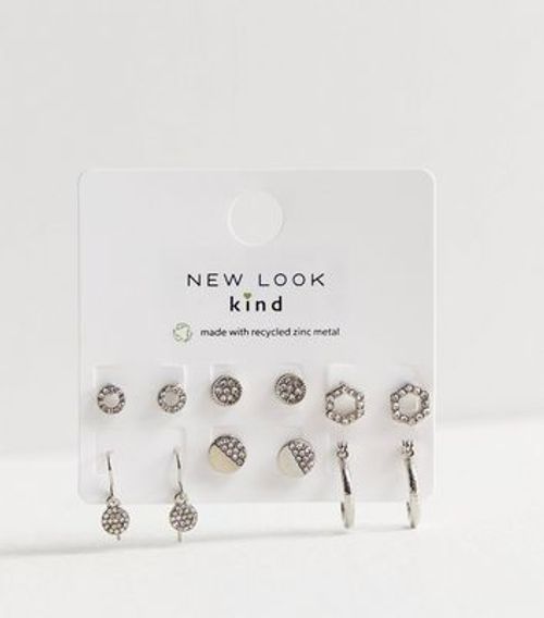 6 Pack Silver Diamanté Stud...