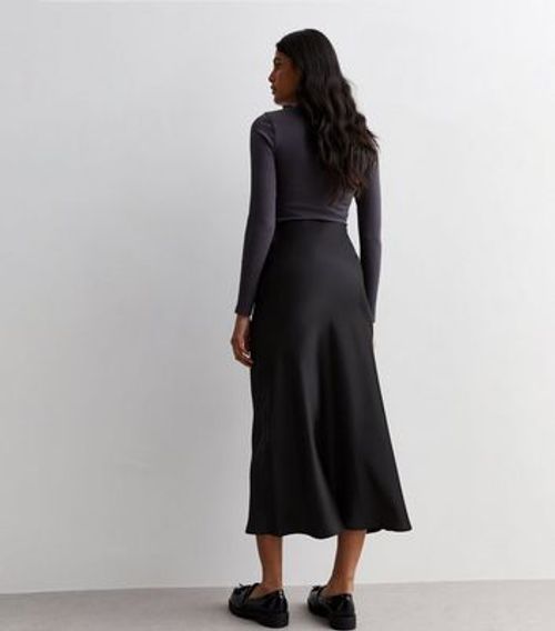 Black Satin Bias Cut Midi...