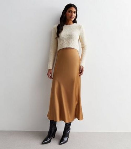 Camel Satin Bias Cut Midi...