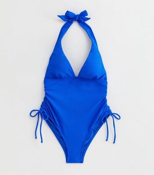 Bright Blue Ruched Halter...