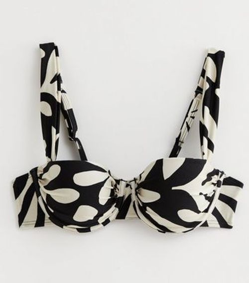 Black Leaf Print Bikini Top...