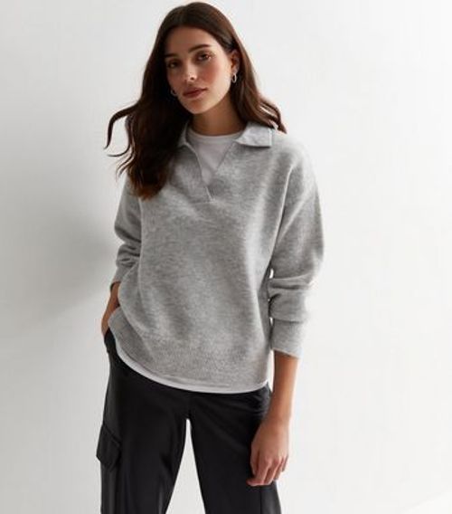 Grey Long Sleeve Polo Jumper...