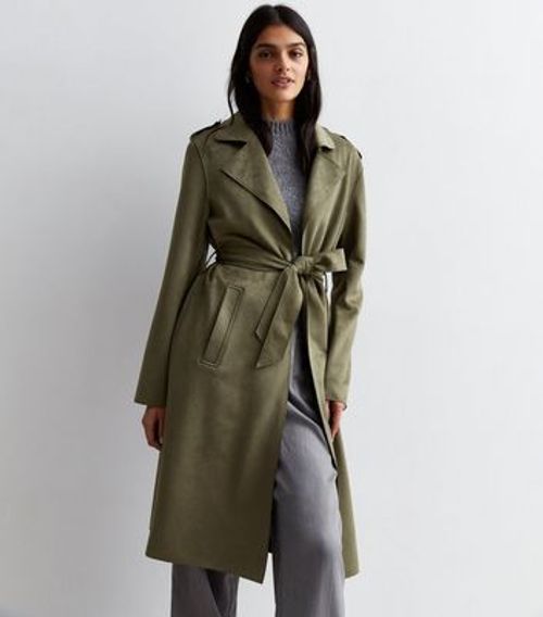 Khaki Suedette Belted Duster...