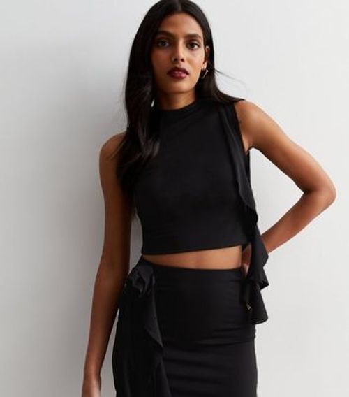 Black Jersey Drape Crop Top...