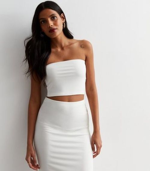 Cream Slinky Bandeau Crop Top...