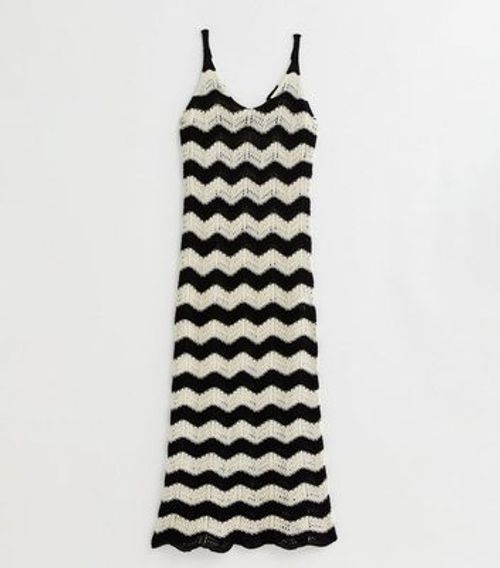 Black Stripe Crochet Knit...