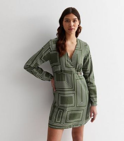 Tall Green Geometric Print...