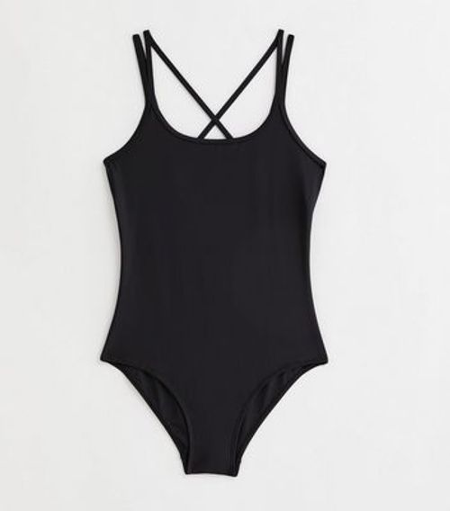 Girls Black Strappy Swimsuit...