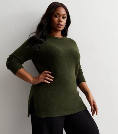 Curves Khaki Crew Neck Jumper...