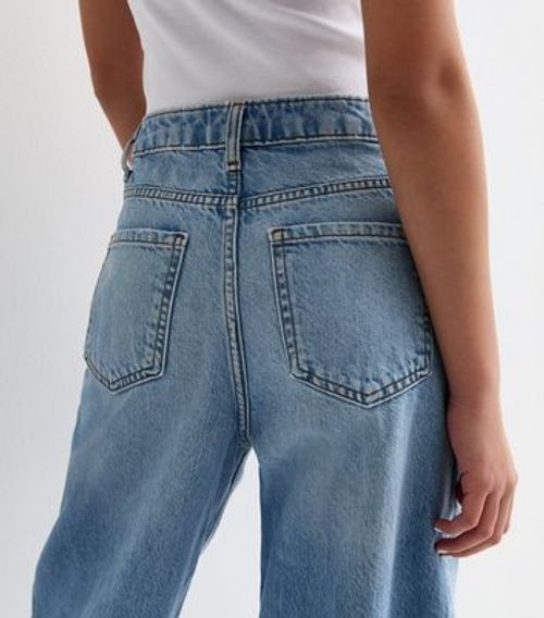 Girls Bright Blue Ripped High Waist Adalae Wide Leg Jeans