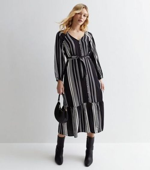 Black Stripe Long Sleeve Midi...