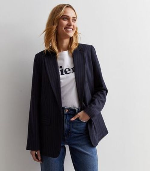 Navy Pinstripe Blazer New Look