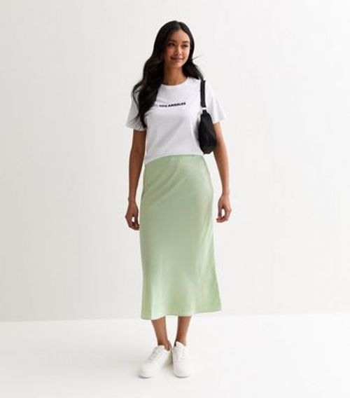 Light Green Satin Midi Skirt...