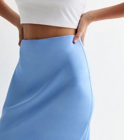 Light Blue Satin Midi Skirt...