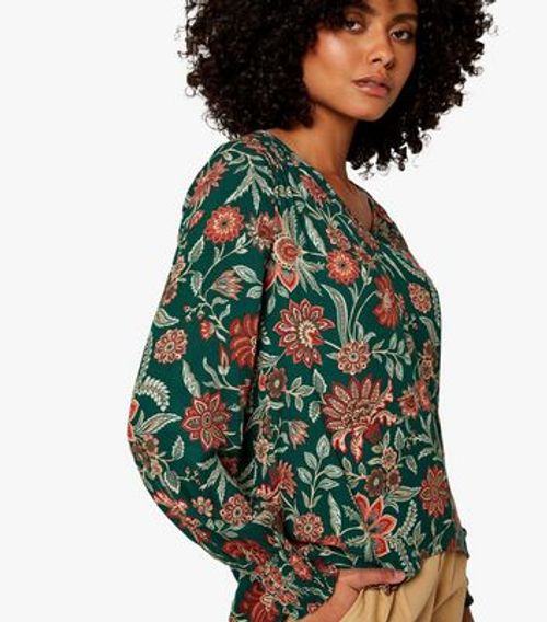 Apricot Green Floral V Neck...