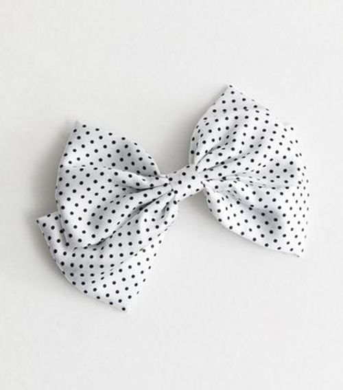 White Spot Bow Hair Slide New Look