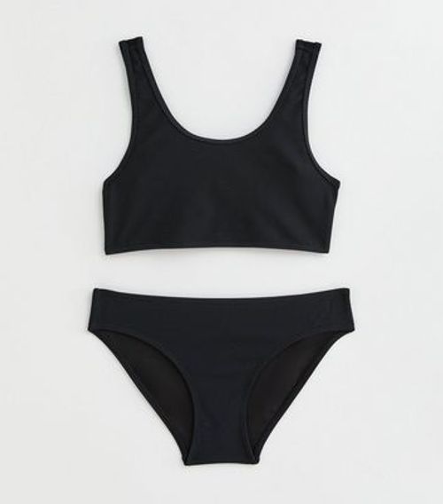 Girls Black Textured Bikini...