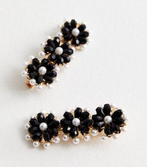 2 Pack Black Beaded Flower...