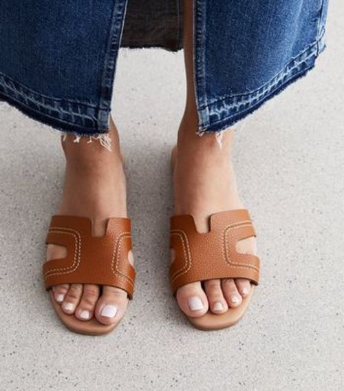 Tan Leather-Look Sliders New...