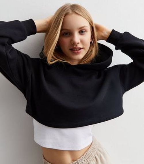 Girls Black Crop Hoodie New...