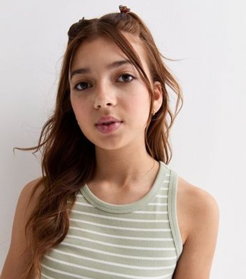 Girls Green Stripe Ribbed...