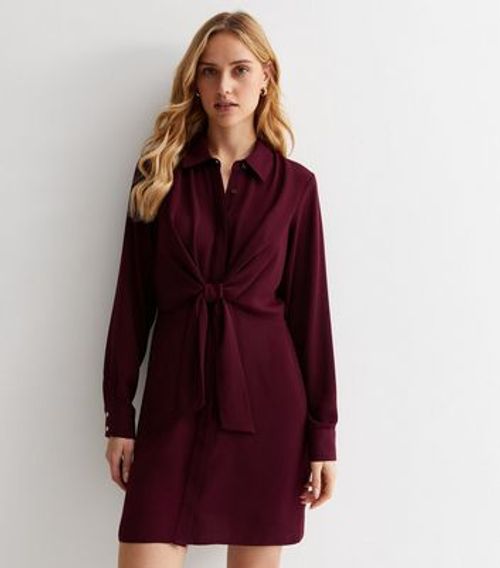 Burgundy Tie Front Long...