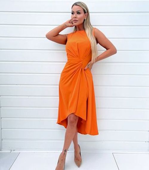 AX Paris Orange Gathered Midi...