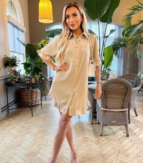 Khaki Button Up Ruched Detail Smock V-Neck Dress – AX Paris