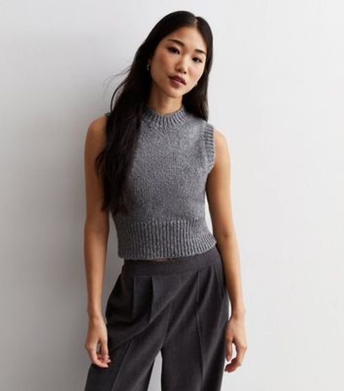 Grey Knit Crop Vest New Look